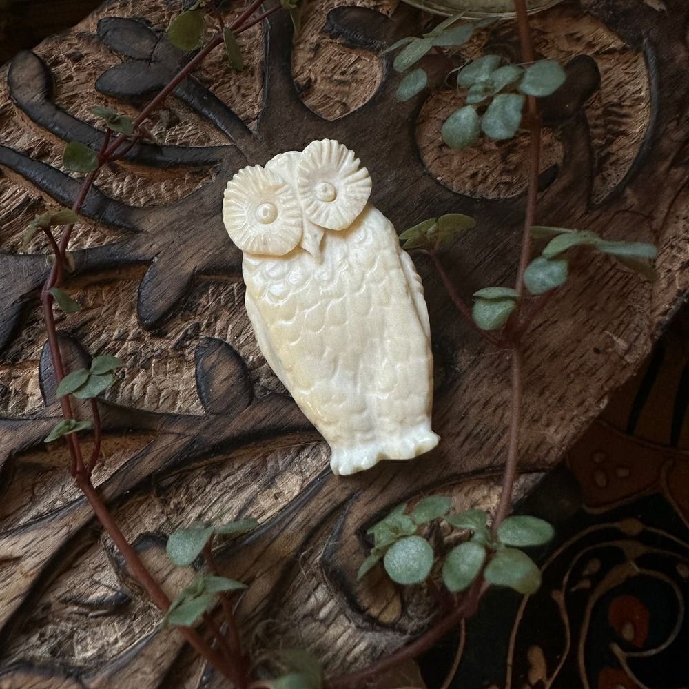 Vintage Owl Hand Carved Pin
